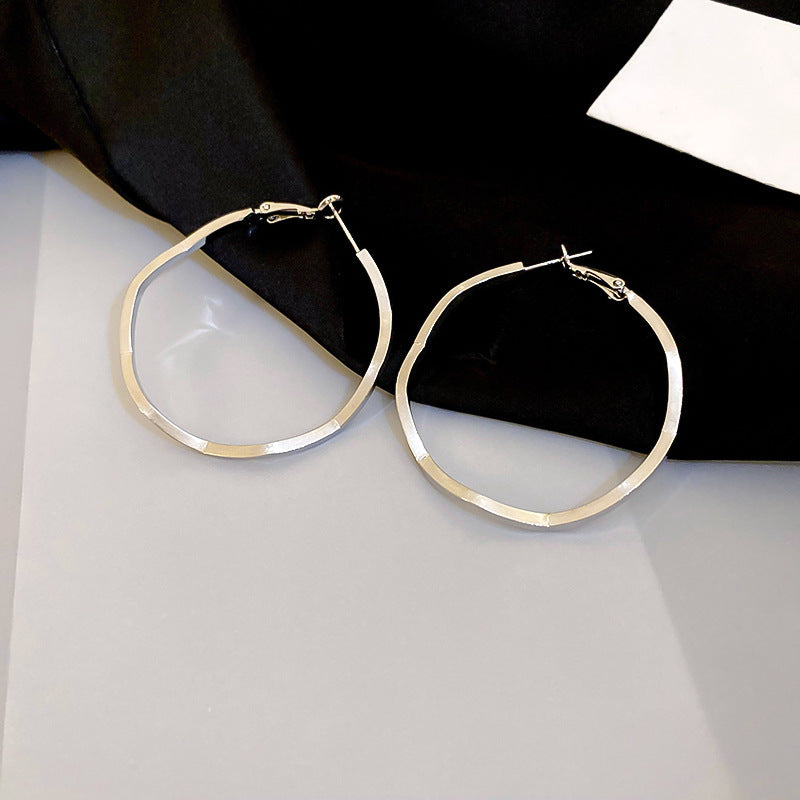銀針歐美跨境金屬風素圈幾何耳圈氣質個性耳釘耳環誇張高級感耳飾