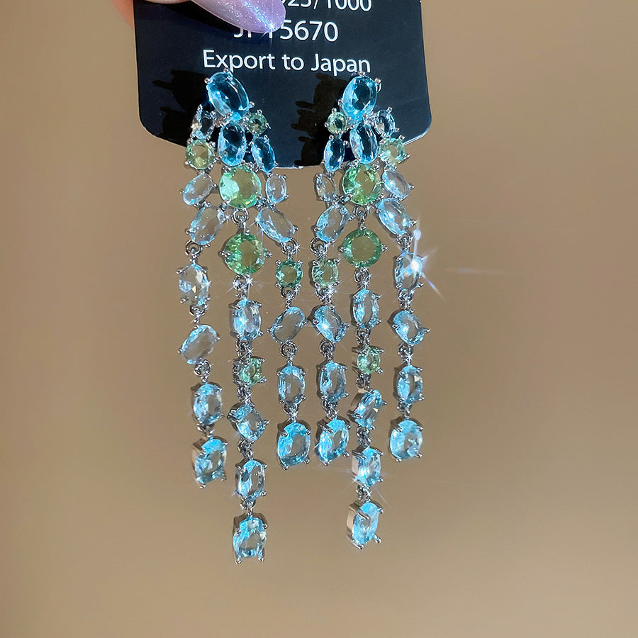 銀針熱銷鑲鑽鋯石水滴蝴蝶流蘇耳環輕奢高級感耳釘耳飾設計感小衆