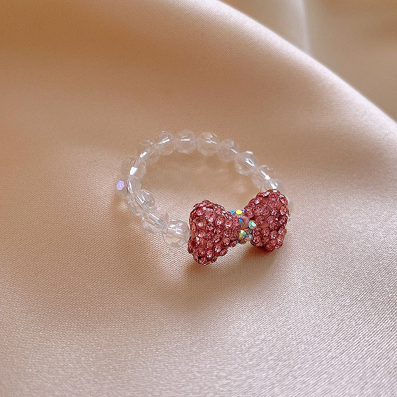 鑲鑽蝴蝶結水晶戒指甜美可愛少女心食指戒小衆時尚高級感手飾