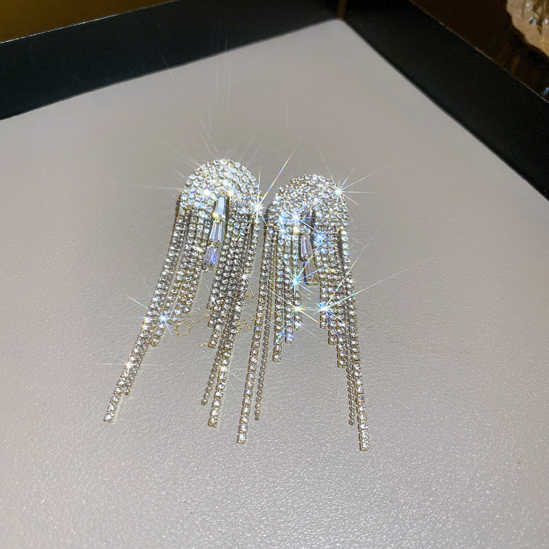 銀針超仙珍珠花朵流蘇耳環氣質時尚耳釘跨境歐美誇張高級感耳飾女