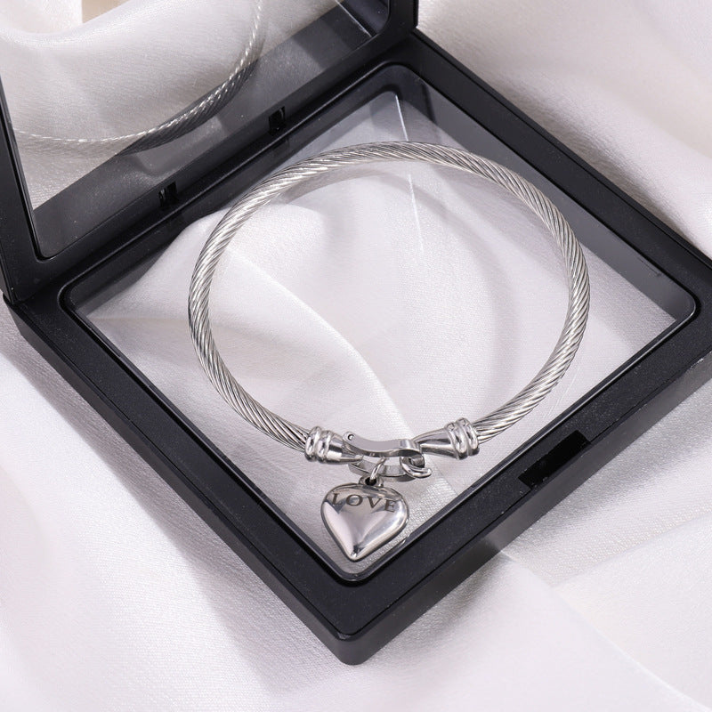 鈦鋼手鐲 創意字母愛心不鏽鋼手鐲女生高級感 男女款手環馬蹄扣