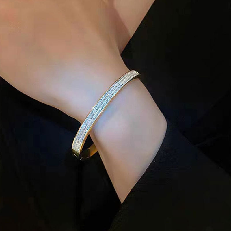鈦鋼手鐲電鍍滿鑽不鏽鋼手鐲女生高級感時尚輕奢風飾品滿天星手鐲