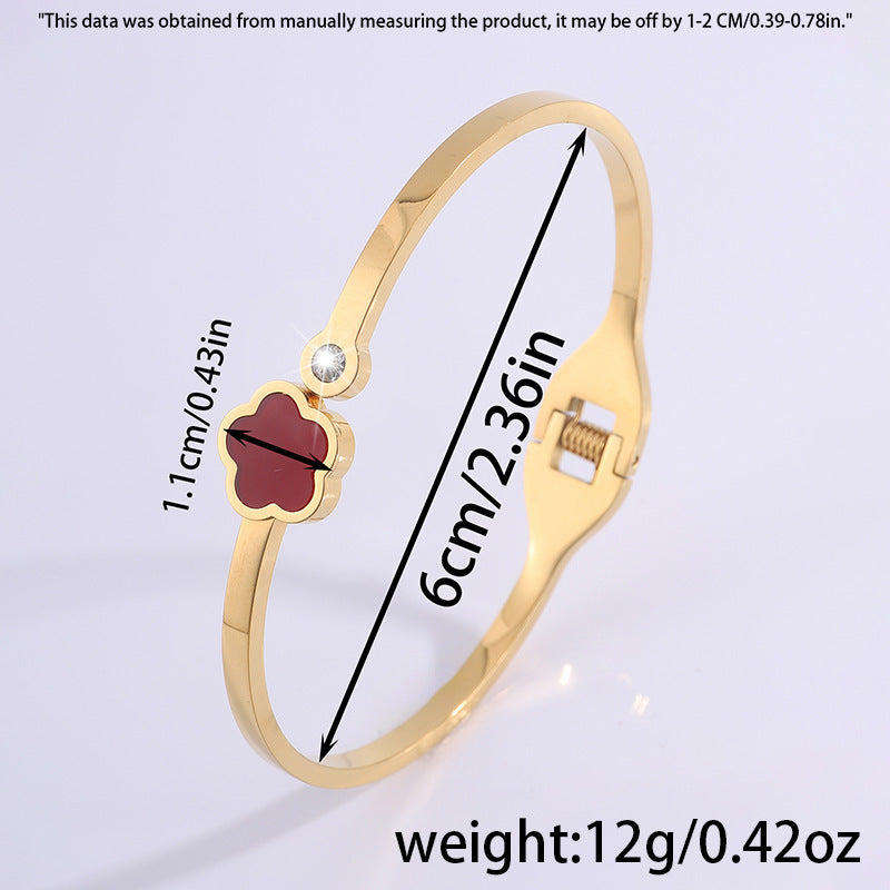 韓版五葉花玫瑰金鈦鋼手鐲時尚爆款手飾鑲鑽女新款個性不鏽鋼手環