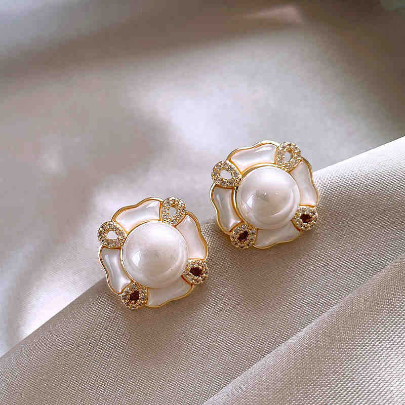 銀針法式復古字母豬鼻子土星珍珠耳環一款兩戴耳釘輕奢高級感耳飾