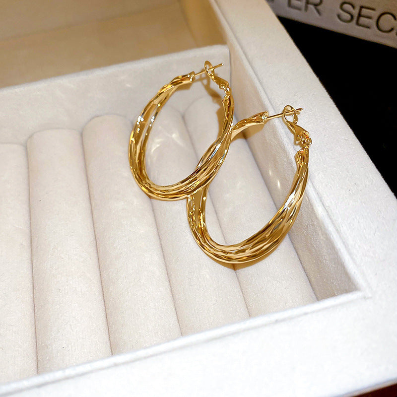 銀針歐美冷淡風鑲鑽愛心圓圈耳圈小衆簡約誇張耳環百搭高級感耳飾