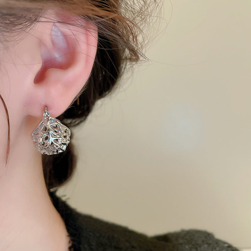 銀針跨境高級感銀色幾何圓珠愛心耳釘小衆個性耳環冷淡風耳飾