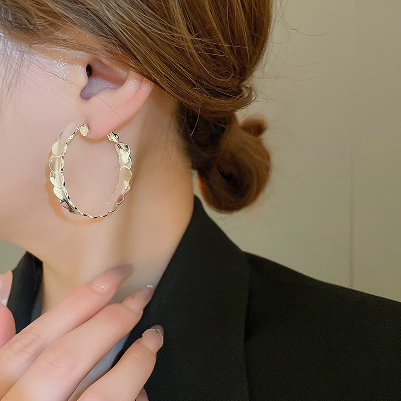 銀針歐美跨境金屬風素圈幾何耳圈氣質個性耳釘耳環誇張高級感耳飾