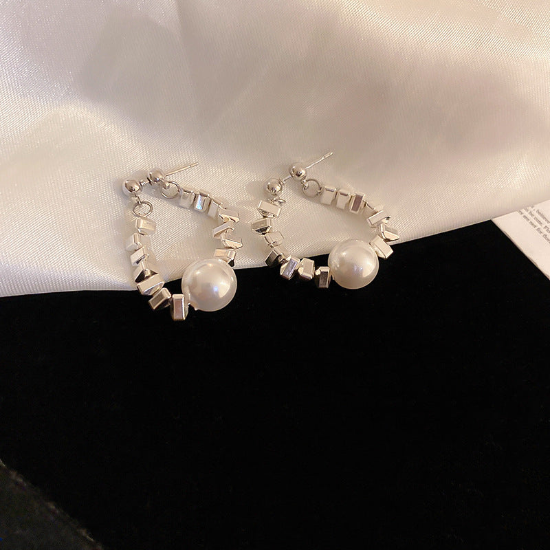 銀針跨境高級感銀色幾何圓珠愛心耳釘小衆個性耳環冷淡風耳飾