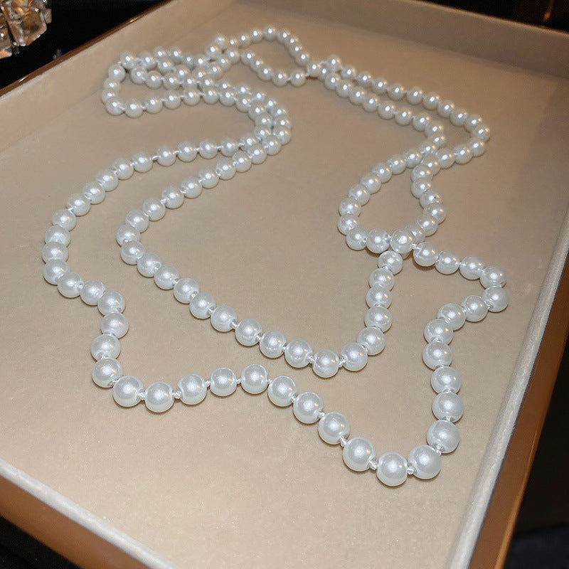 法式復古灰色珍珠項鍊小衆簡約設計感鎖骨鏈氣質輕奢高級感項飾女