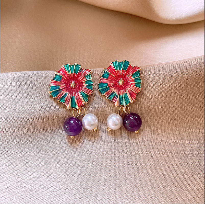 銀針復古花朵愛心字母珍珠耳環法式氣質耳釘輕奢高級感耳飾女