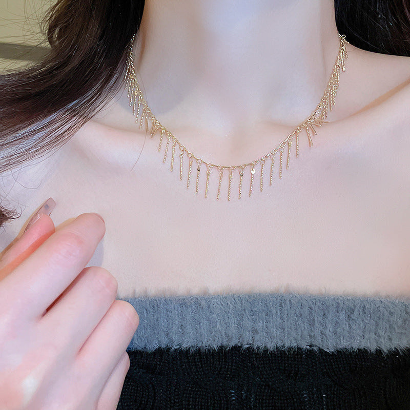 韓國冷淡風鑲鑽鋯石弧線項鍊時尚輕奢氣質鎖骨鏈高級感新款項飾女