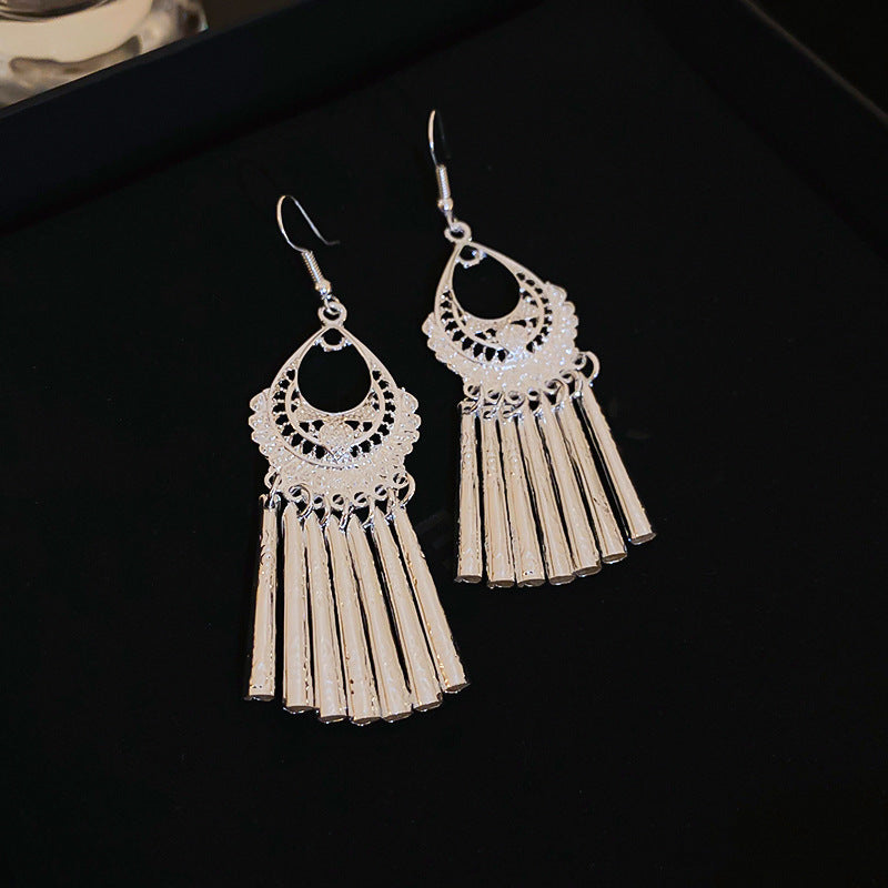 銀針歐美金屬風珍珠蝴蝶花朵流蘇耳釘小衆個性耳環時尚誇張耳飾女