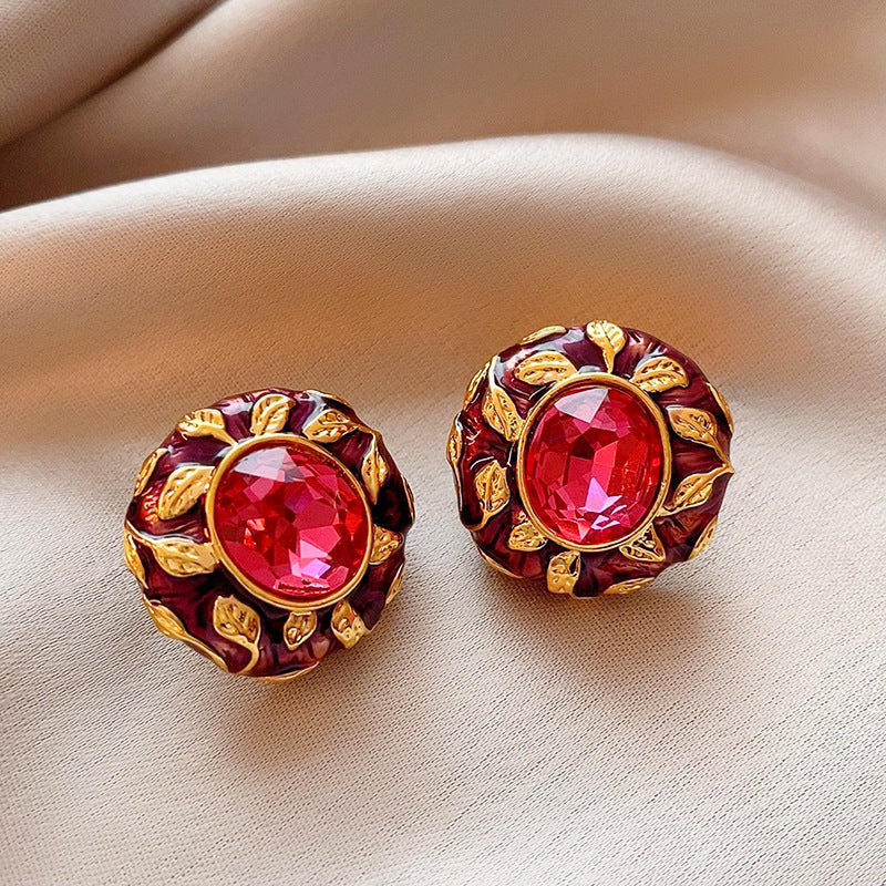 銀針歐美輕奢人造鋯石水晶款愛心耳釘時尚宮廷風耳環高級感耳飾女