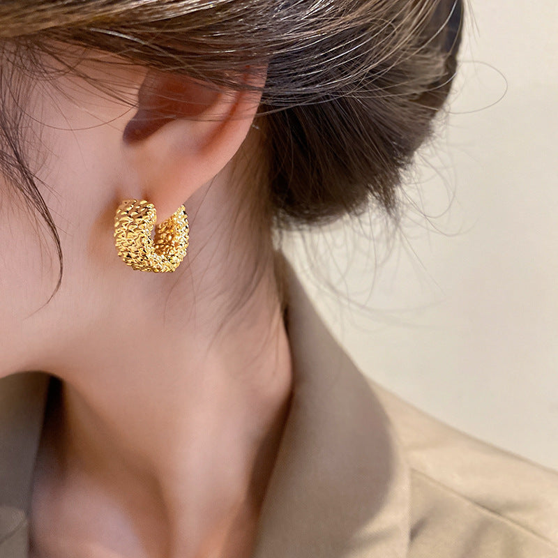 銀針歐美輕奢金屬風拉絲方形愛心耳環女網紅個性幾何耳釘時尚耳飾