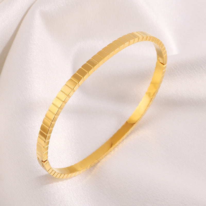 鈦鋼手鐲時尚簡約條紋開口不鏽鋼手鐲女生高級感不掉色百搭手環