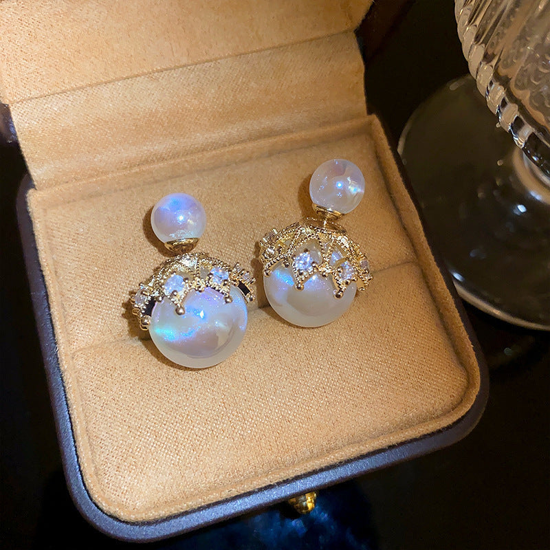 銀針輕奢鋯石花朵蝴蝶珍珠款耳釘氣質耳環高級感秋冬法式復古耳飾