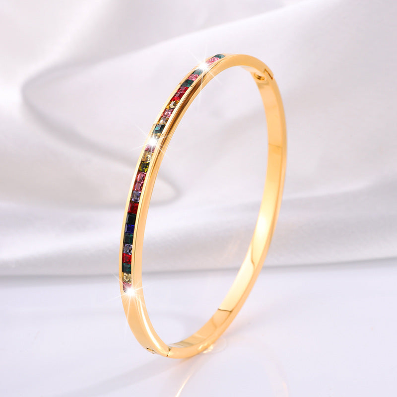 钛钢手镯彩色单排钻手镯女生高级感精致个性轻奢不掉色手镯