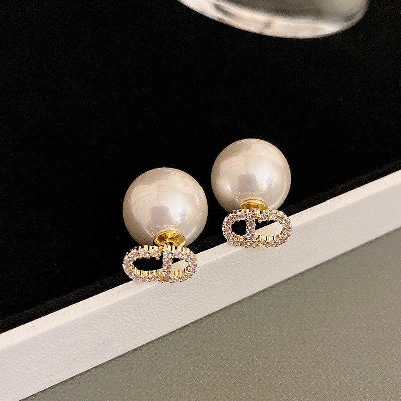 銀針復古花朵愛心字母珍珠耳環法式氣質耳釘輕奢高級感耳飾女