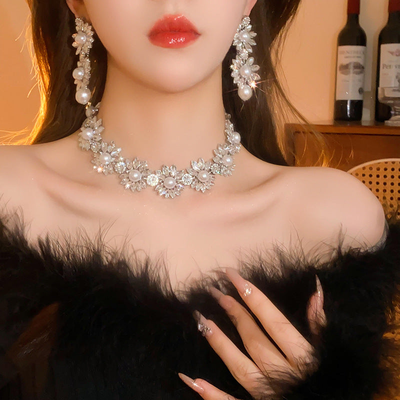 歐美鑲鑽花朵珍珠耳環氣質宮廷風耳釘時尚輕奢高級感耳飾女