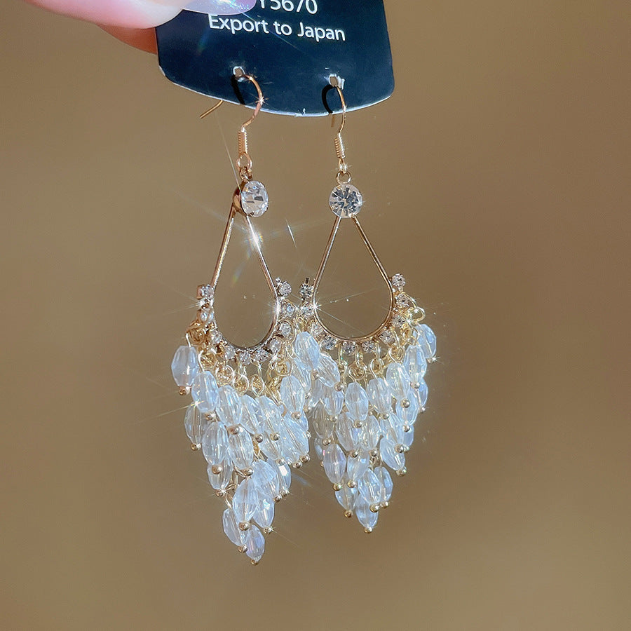 銀針熱銷鑲鑽鋯石水滴蝴蝶流蘇耳環輕奢高級感耳釘耳飾設計感小衆