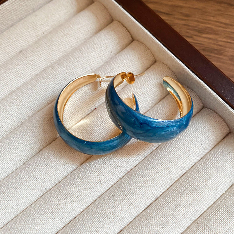 銀針多巴胺彩色耳圈甜美小清新簡約個性耳環設計感小衆歐美耳飾女