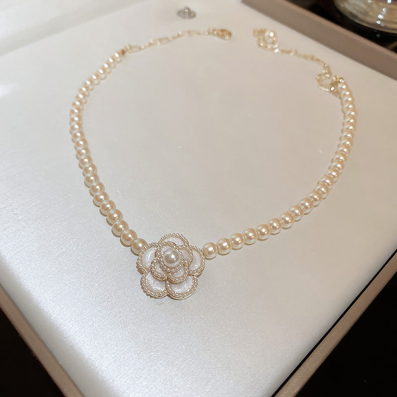 法式復古灰色珍珠項鍊小衆簡約設計感鎖骨鏈氣質輕奢高級感項飾女