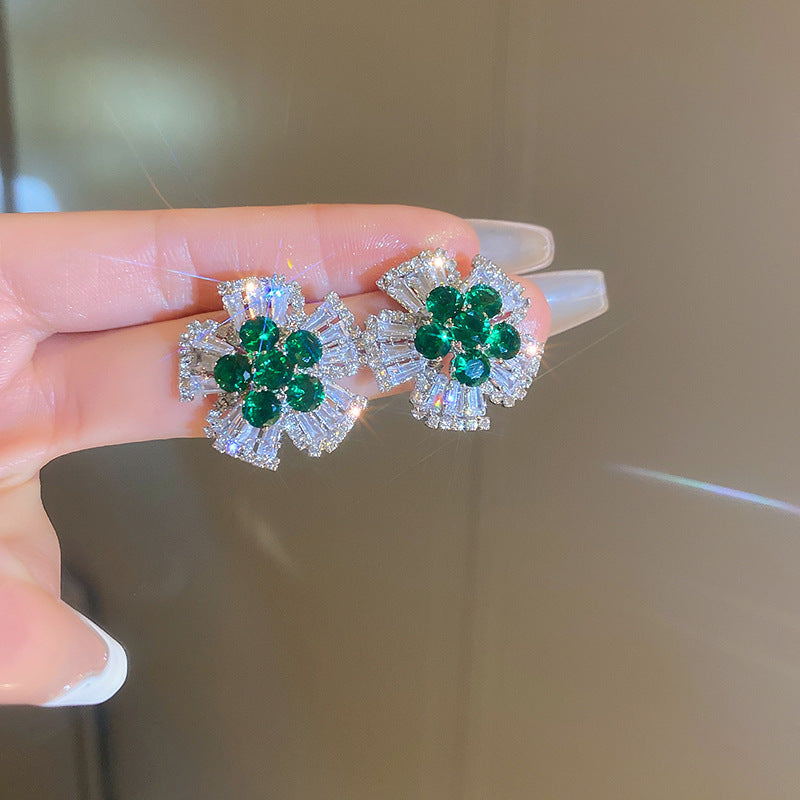 銀針中古vintage綠色鑲鑽蝴蝶珍珠耳環氣質耳墜復古高級感耳飾女