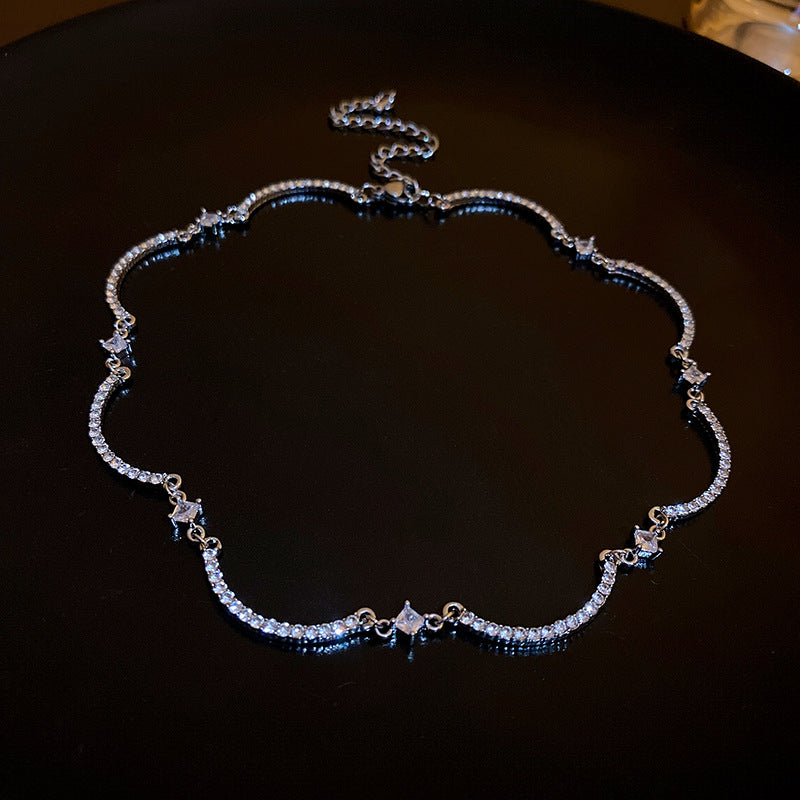 韓國冷淡風鑲鑽鋯石弧線項鍊時尚輕奢氣質鎖骨鏈高級感新款項飾女