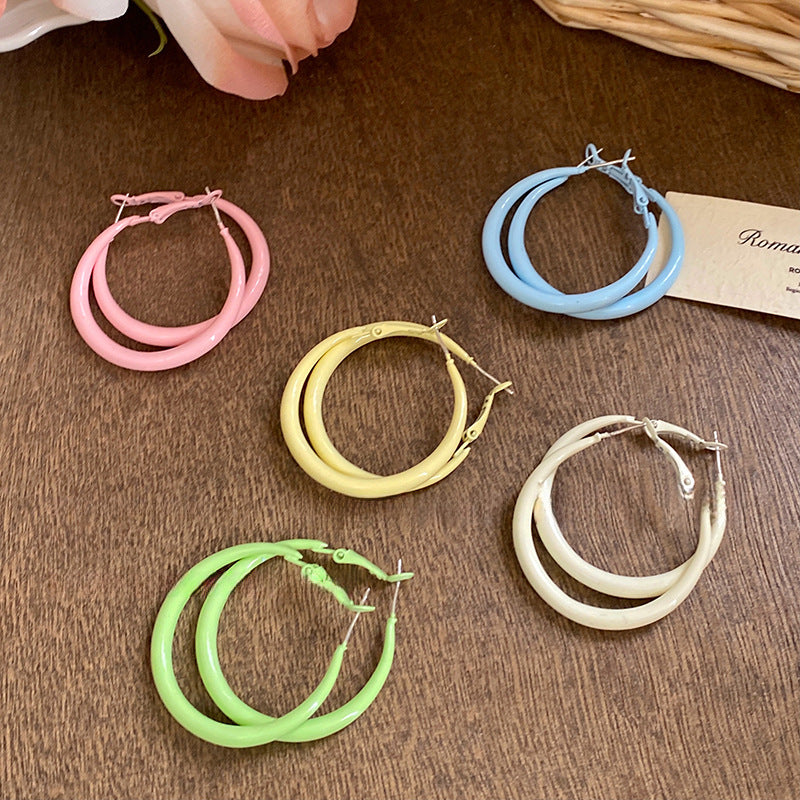 银针多巴胺光面圆形耳圈时尚甜美个性耳环小众简约高级感耳饰