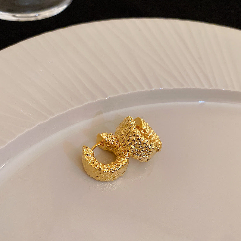 銀針歐美輕奢金屬風拉絲方形愛心耳環女網紅個性幾何耳釘時尚耳飾