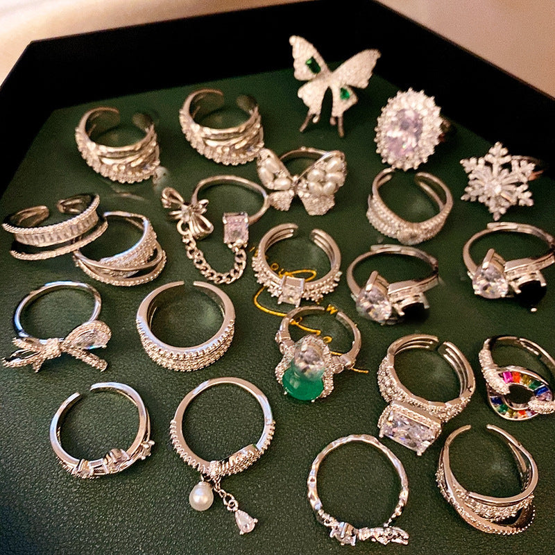 韓國輕奢鋯石圓圈蛇形葫蘆戒指小衆設計感食指戒氣質高級感手飾女