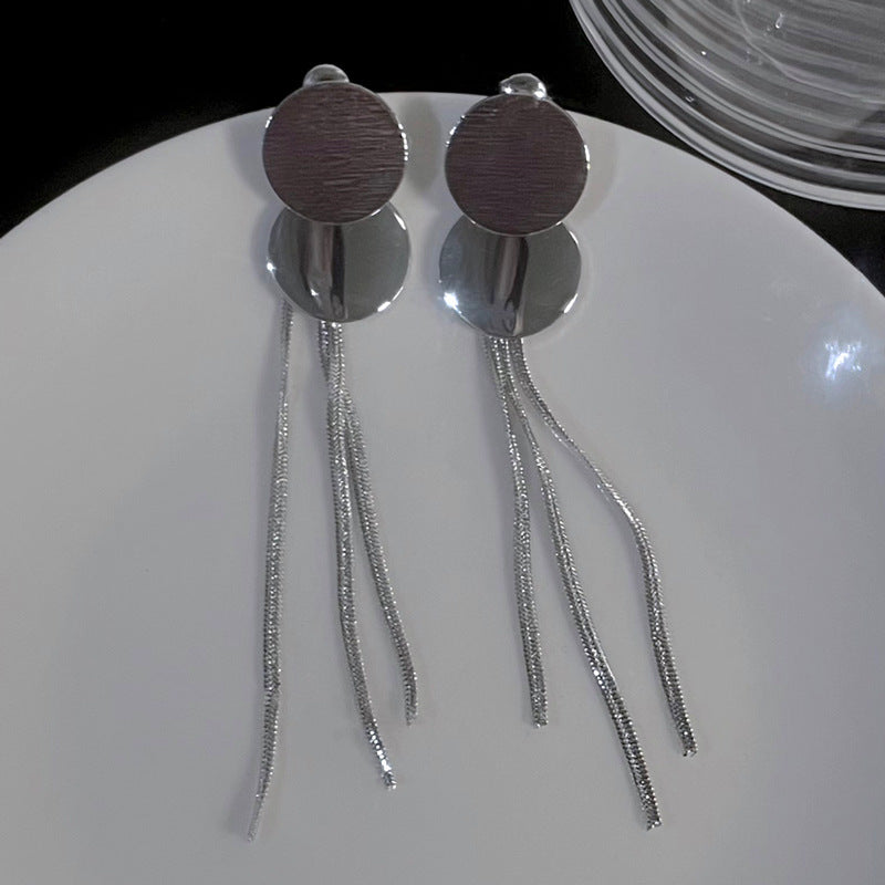 銀針跨境冷淡風銀色鑲鑽鋯石花朵珍珠耳環長款流蘇耳釘高級感耳飾