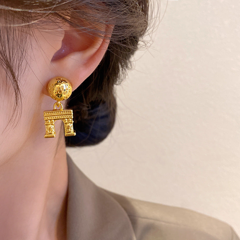 銀針歐美輕奢金屬風拉絲方形愛心耳環女網紅個性幾何耳釘時尚耳飾