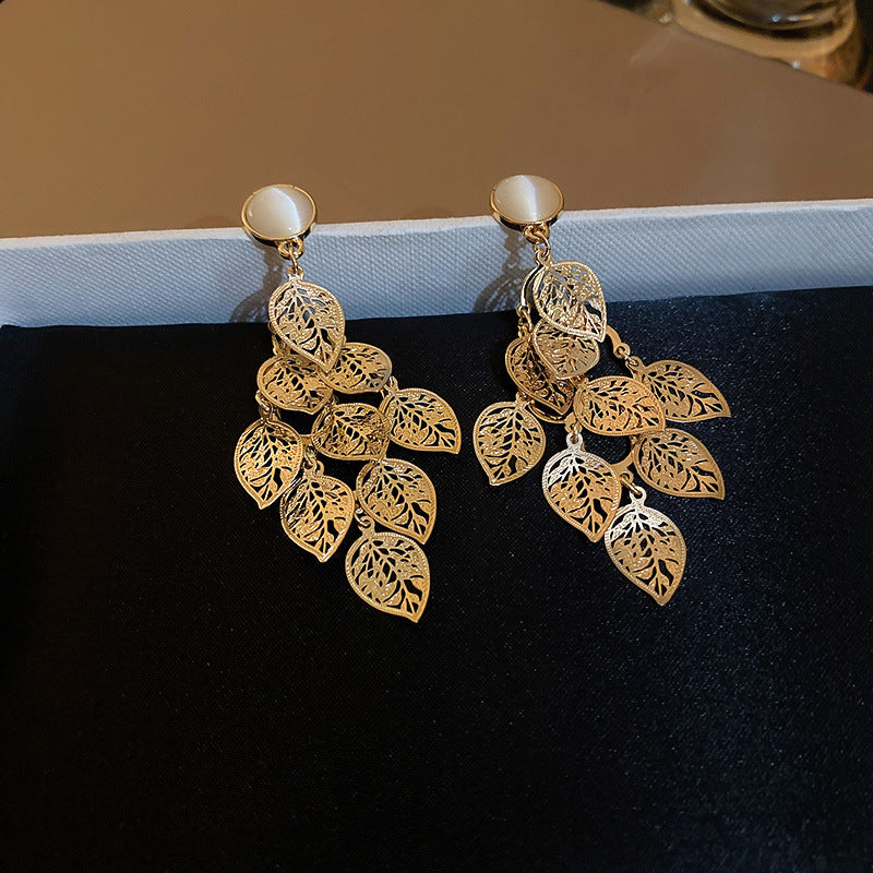 銀針歐美金屬風鏤空花朵魚尾珍珠耳環誇張氣質耳釘重工高級感耳飾