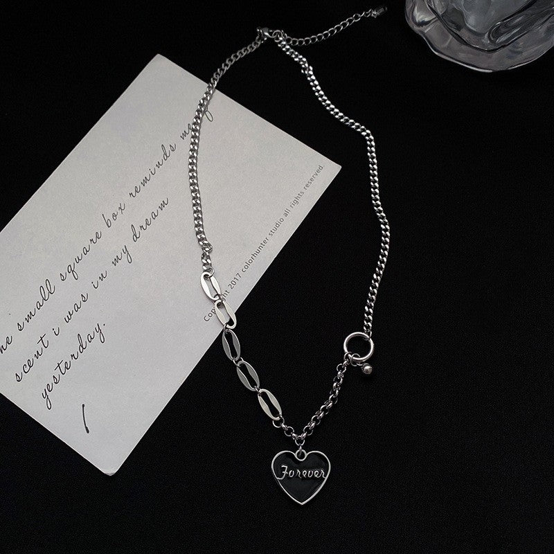鈦鋼愛心字母拼接鏈條項鍊法式森系名媛鎖骨鏈簡約個性冷淡風項墜