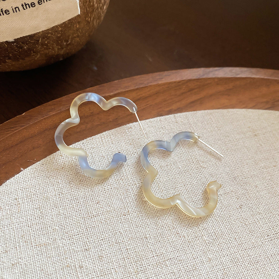 銀針樹脂暈染花朵耳環輕奢高級感耳釘復古時尚百搭耳飾設計感小衆