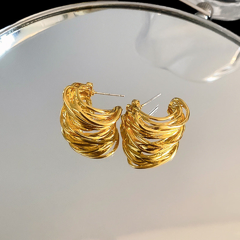 銀針歐美冷淡風鑲鑽愛心圓圈耳圈小衆簡約誇張耳環百搭高級感耳飾