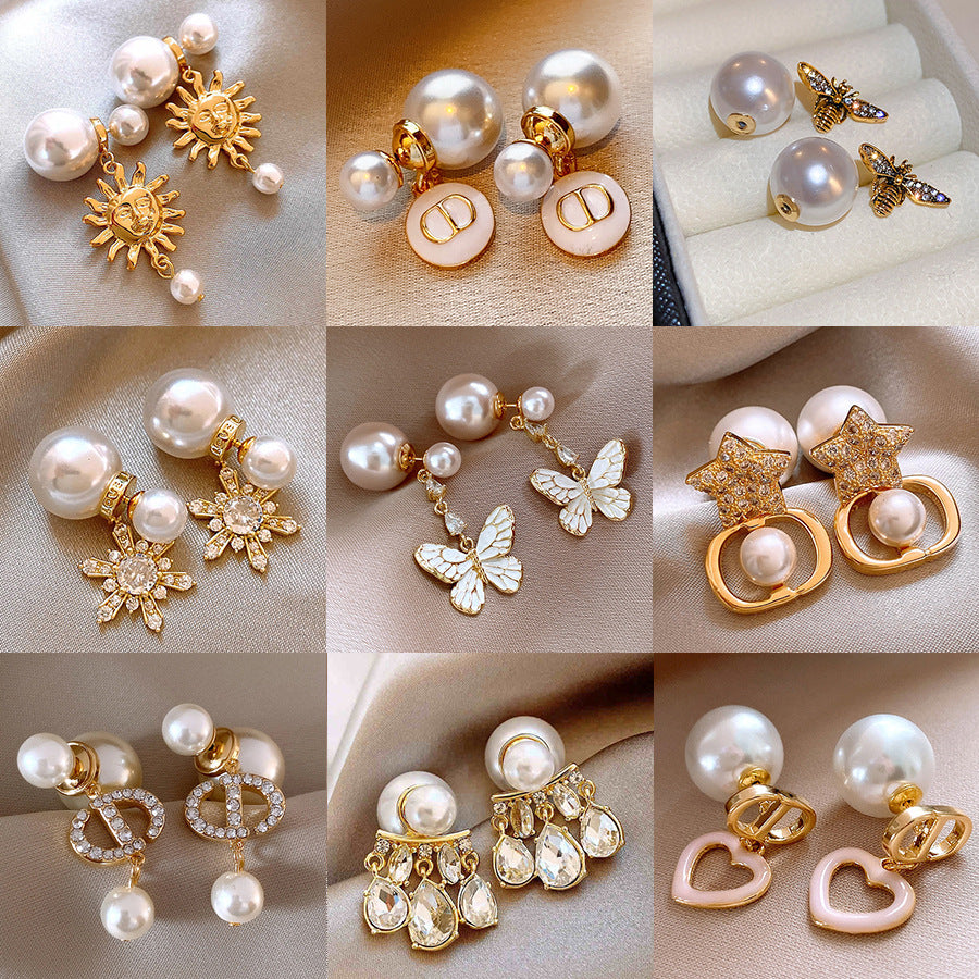 銀針法式復古字母豬鼻子土星珍珠耳環一款兩戴耳釘輕奢高級感耳飾