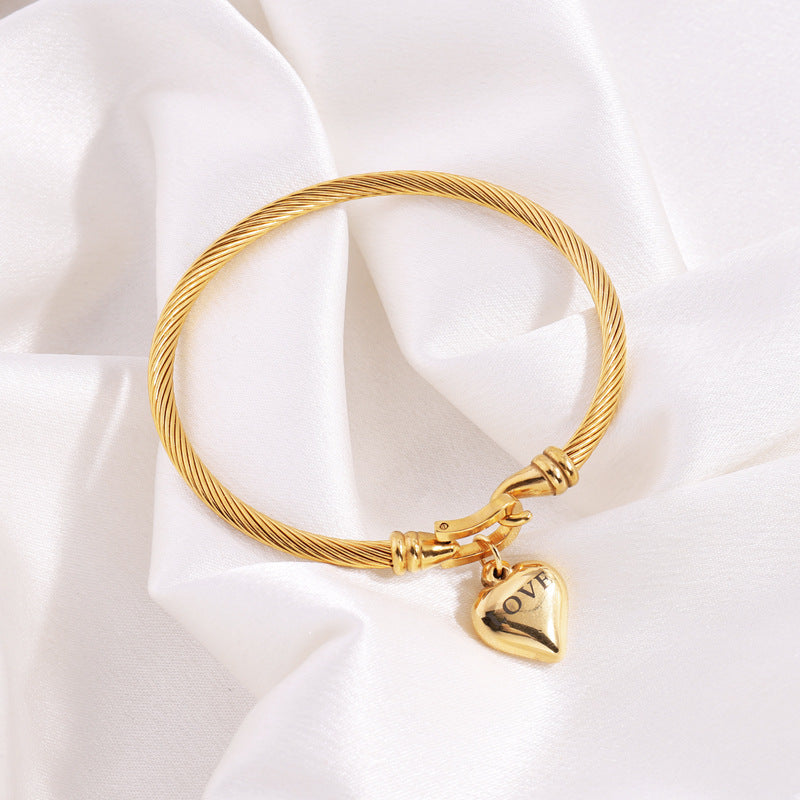 鈦鋼手鐲 創意字母愛心不鏽鋼手鐲女生高級感 男女款手環馬蹄扣