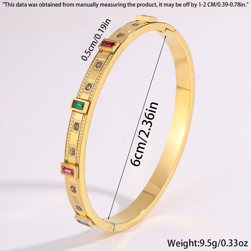 鈦鋼手鐲情侶款華格夫方形彩鑽鑲嵌歐美熱賣精緻百搭氣質手鐲飾品