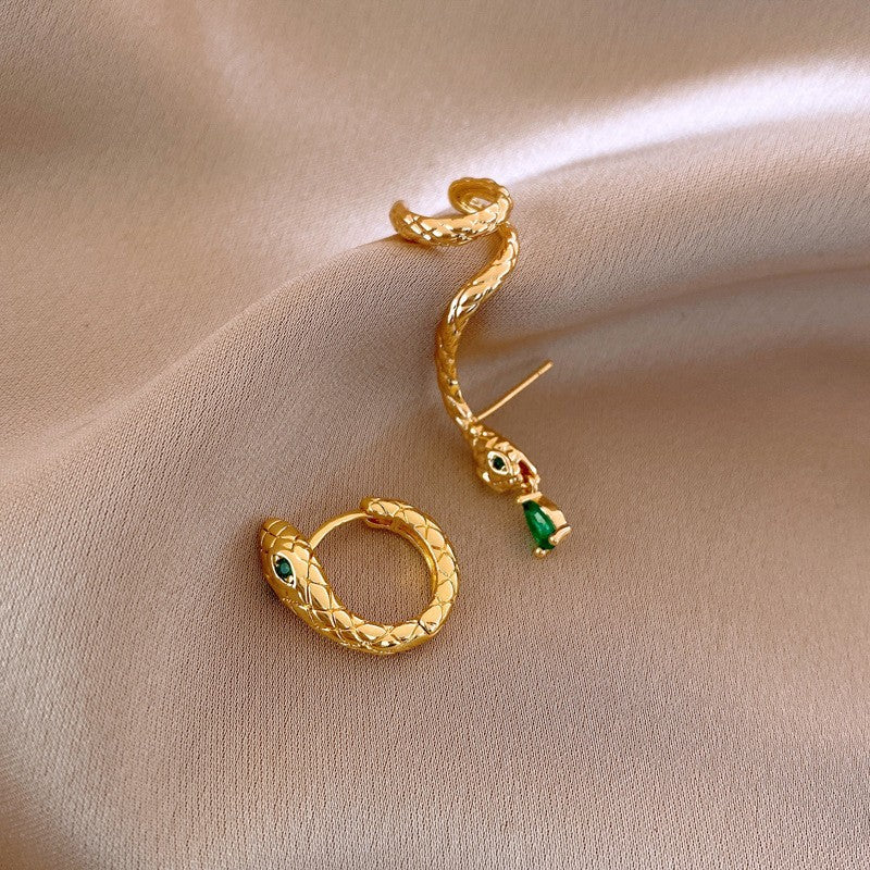 歐美跨境綠色鋯石花朵幾何耳釘氣質百搭耳環輕奢高級感耳飾設計感