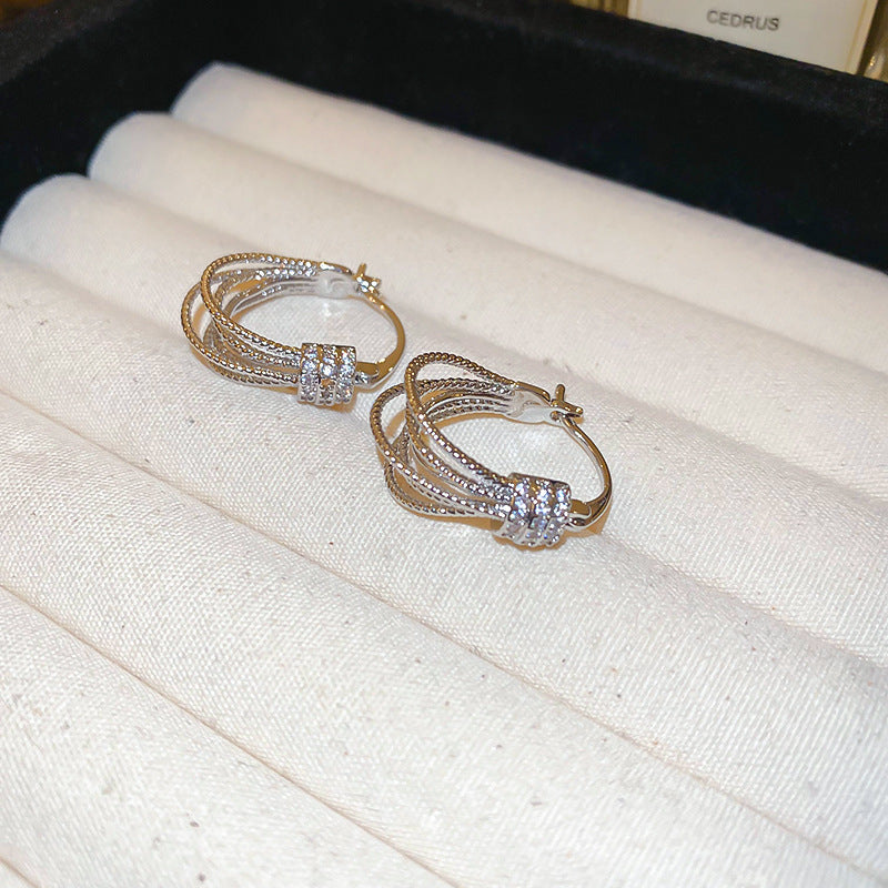 銀針跨境冷淡風銀色鑲鑽鋯石花朵珍珠耳環長款流蘇耳釘高級感耳飾