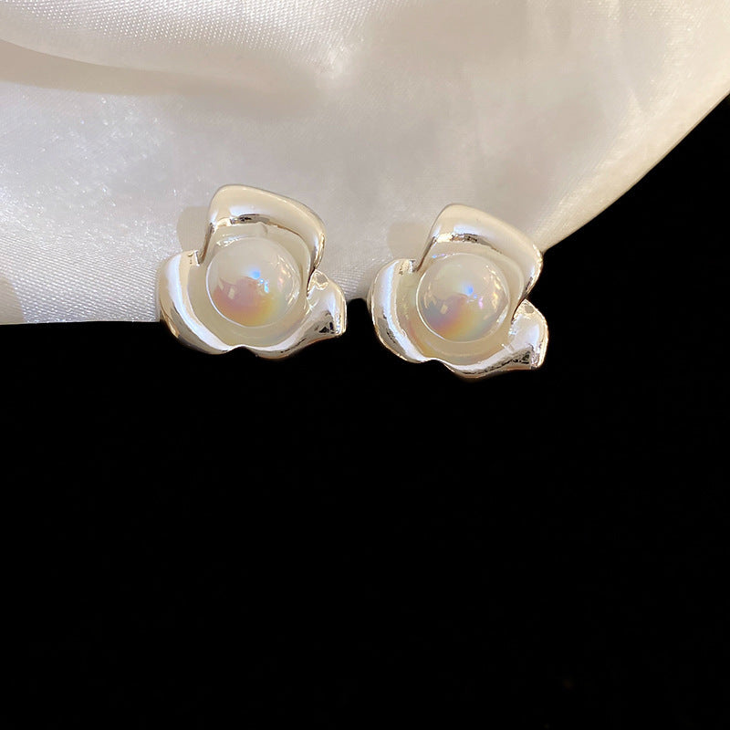 銀針跨境高級感銀色幾何圓珠愛心耳釘小衆個性耳環冷淡風耳飾