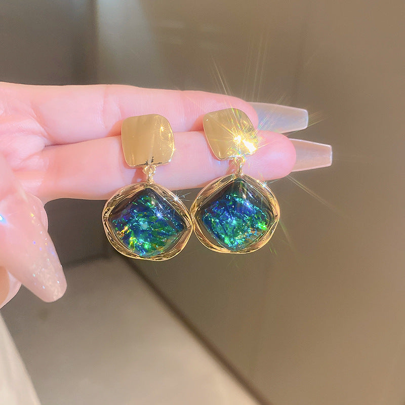 銀針中古vintage綠色鑲鑽蝴蝶珍珠耳環氣質耳墜復古高級感耳飾女