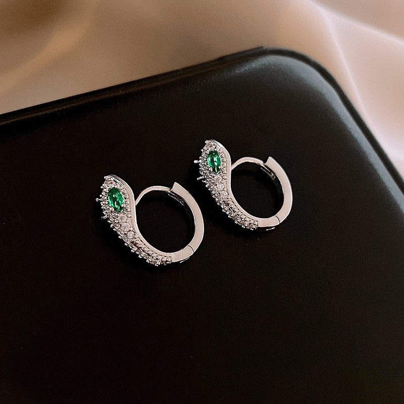 歐美跨境綠色鋯石花朵幾何耳釘氣質百搭耳環輕奢高級感耳飾設計感