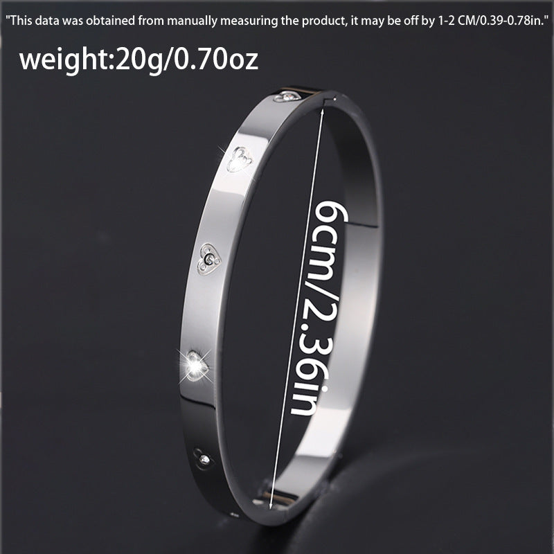 鈦鋼手鐲愛心六顆鑽不鏽鋼手鐲女生高級感時尚歐美不掉色手環