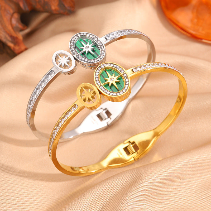 時尚高級感新品八芒星不鏽鋼手鐲跨境女輕奢不掉色彈簧開口手飾品