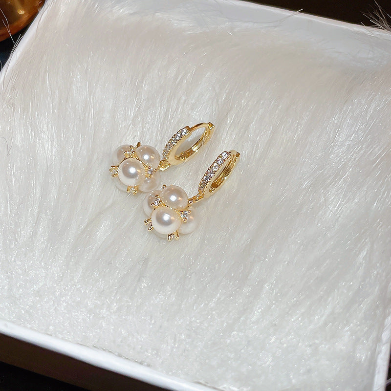 銀針輕奢鋯石花朵蝴蝶珍珠款耳釘氣質耳環高級感秋冬法式復古耳飾