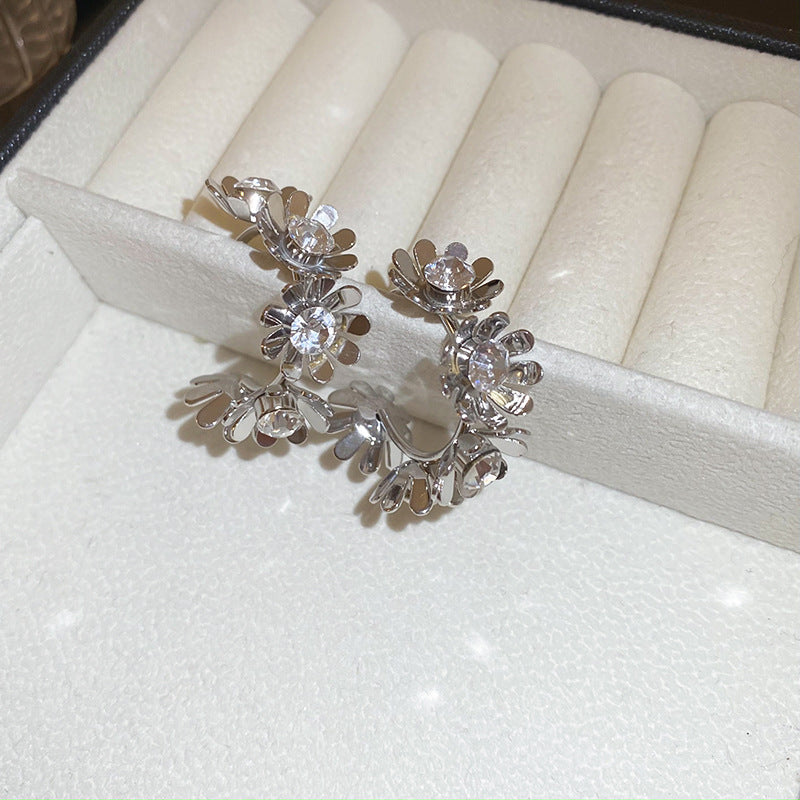 銀針歐美跨境金屬風素圈幾何耳圈氣質個性耳釘耳環誇張高級感耳飾