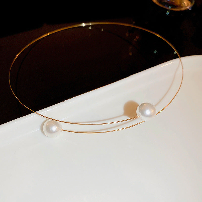 韓國時尚冷淡風鑲鑽愛心珍珠項鍊網紅小衆設計感氣質鎖骨鏈項飾女